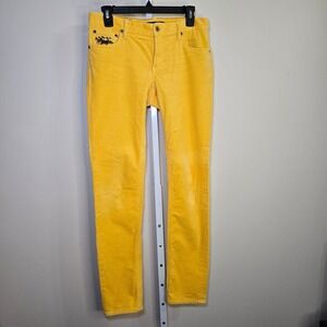 Ralph Lauren‎ Blue Label Yellow Corduroy Pants Womens 6 Polo Embroidery Slim Leg